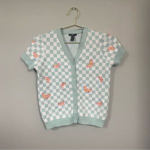 Forever 21 Kids Butterfly checkered sweater button cardigan shortsleeved